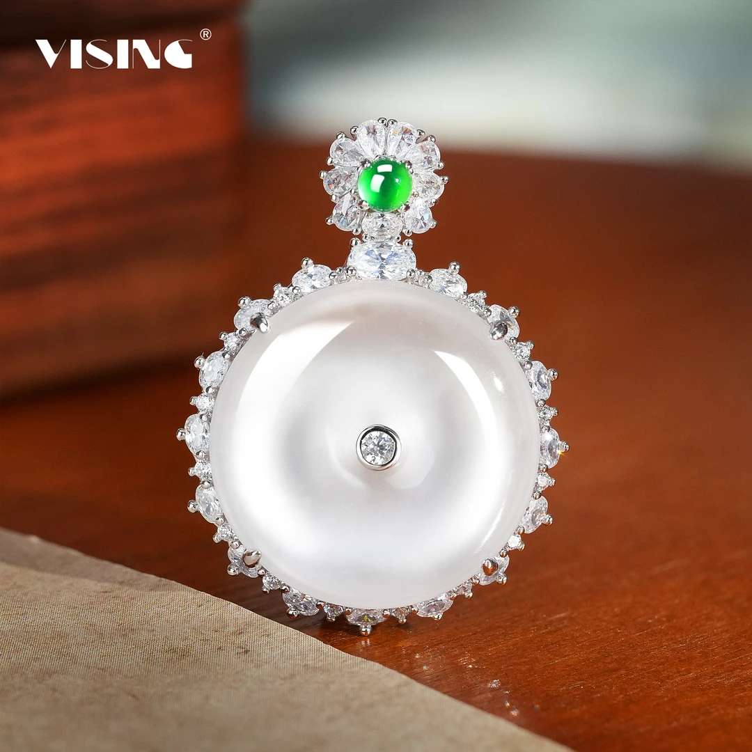 VISING天然缅甸料石英质玉水沫子爆闪平安扣吊坠挂坠气质时尚