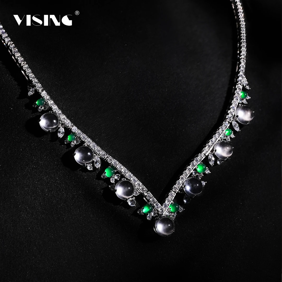 VISING天然石英质玉水沫鸽子蛋豪华晚宴项链聚会百搭扣多戴款