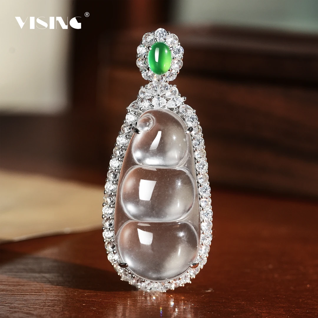 VISING天然缅料石英质玉水沫大豆子吊坠项链毛衣链