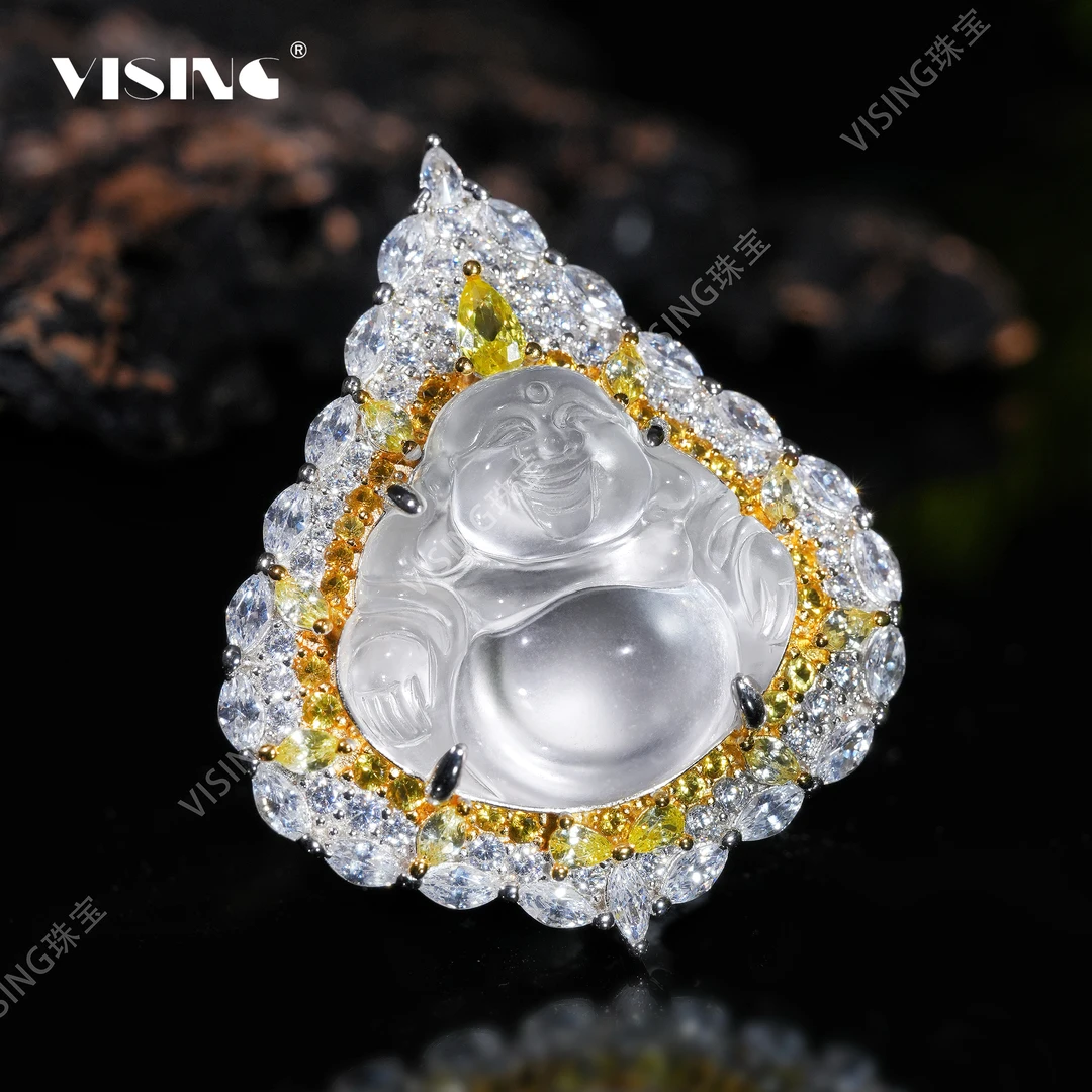 VISING天然石英质玉水沫黄钻小佛公吊坠项链毛衣链国风新中式