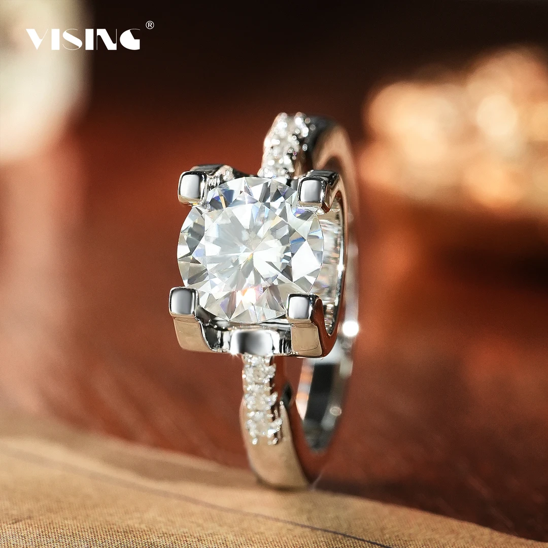 925银莫桑石戒指 VS珠宝 D色莫桑钻戒指2克拉牛头婚戒可过测钻笔