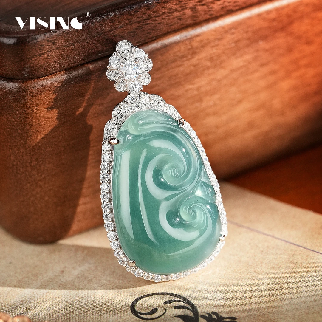 【粉丝福利领券拍】VISING天然A货翡翠高冰种晴水如意吊坠镶嵌轻奢