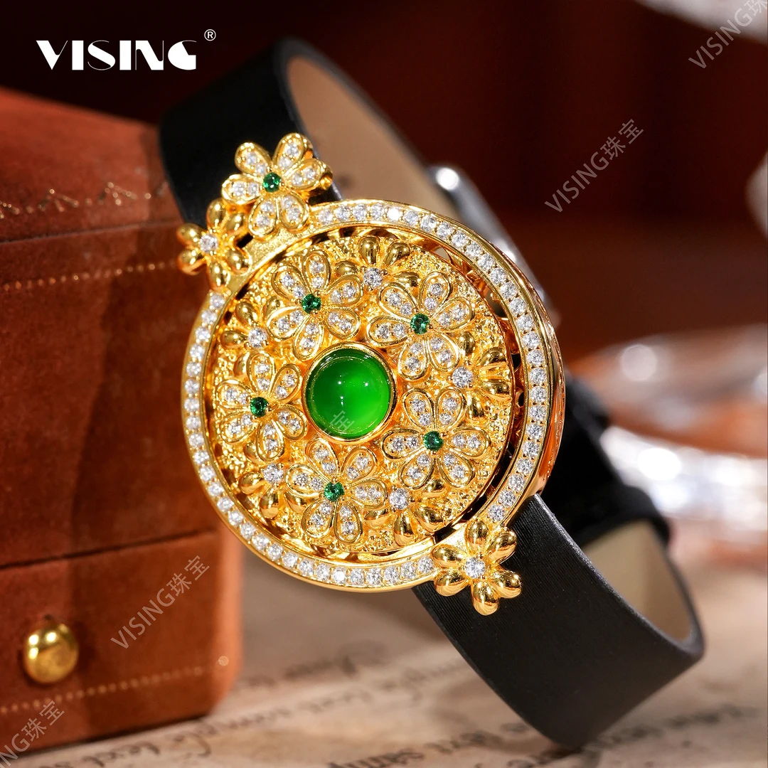 VISING 925银合成锆石手链 金色花样年华扭转乾坤腕带手工气质