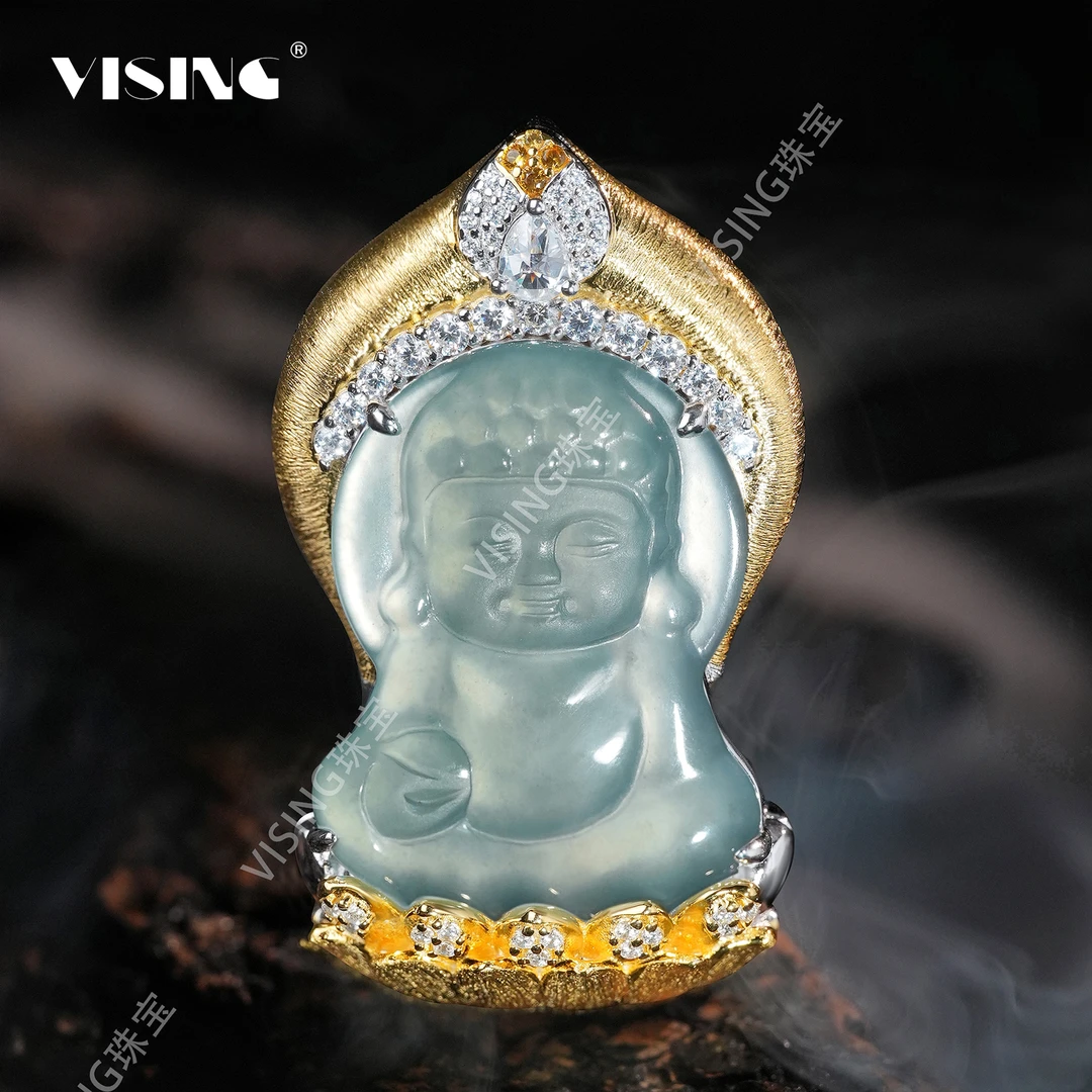 【粉丝福利】VISING天然A货冰种翡翠宝宝佛吊坠项链挂坠毛衣链