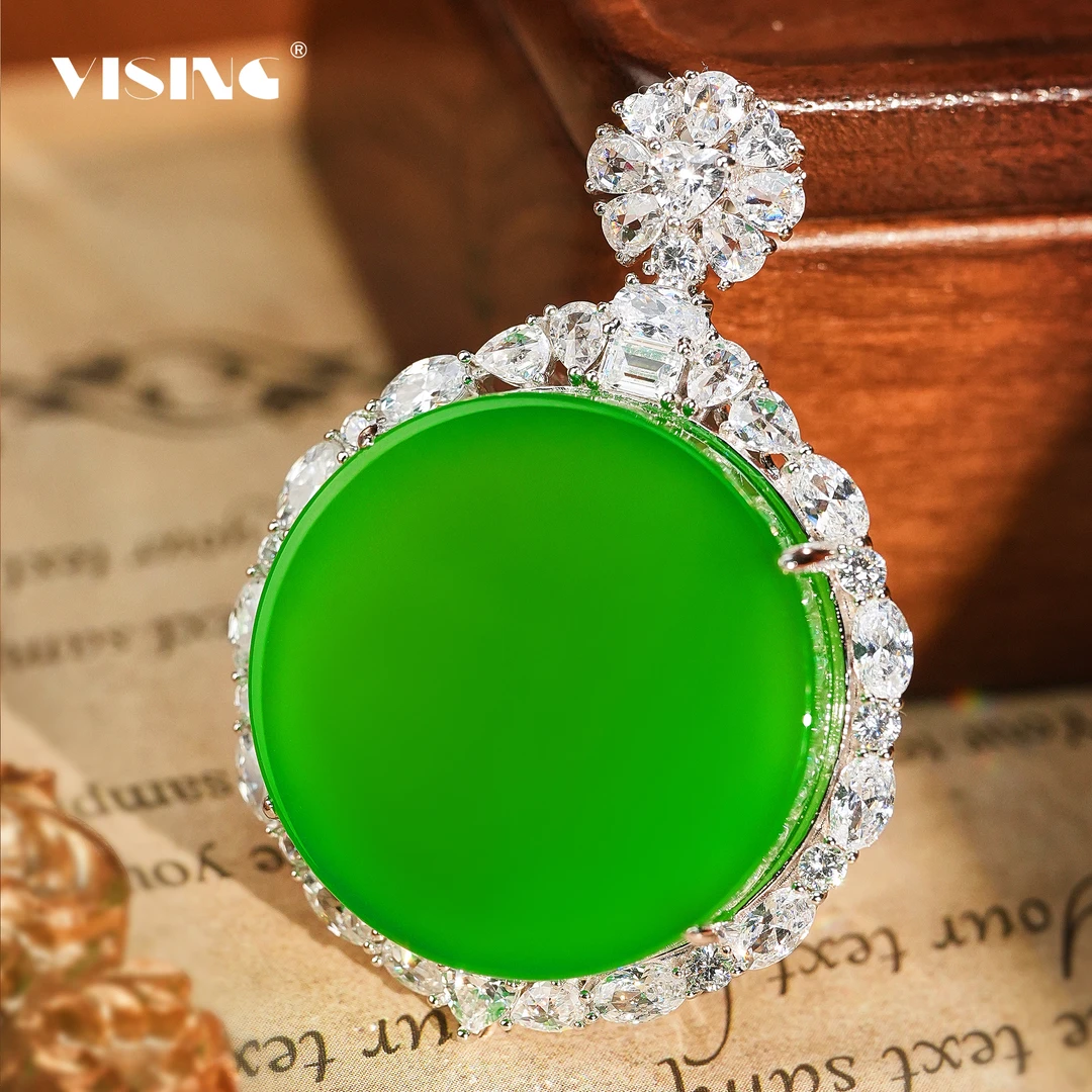 VS珠宝绿玉髓大圆牌无事牌吊坠项链毛衣链时尚
