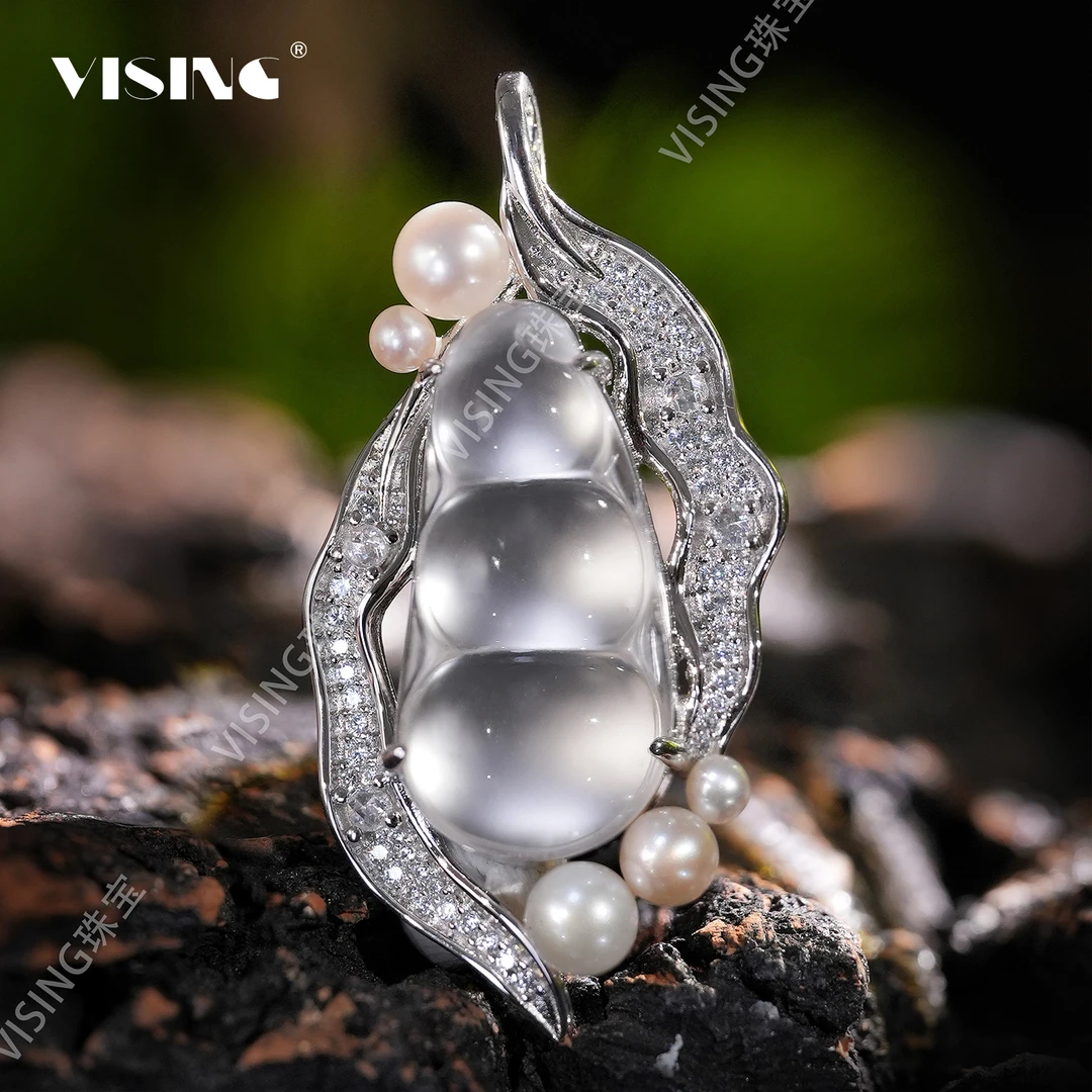 VISING天然石英质玉水沫珍珠福豆豆子吊坠项链挂坠国风新中式