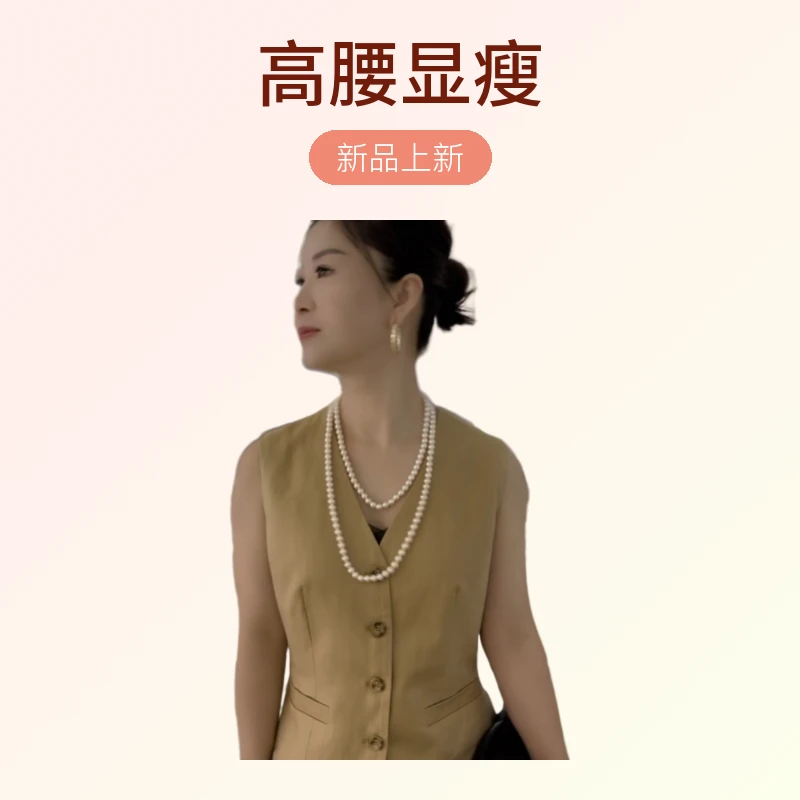 莫奈花园风YJ新款亚麻百搭高腰显瘦小个子马甲