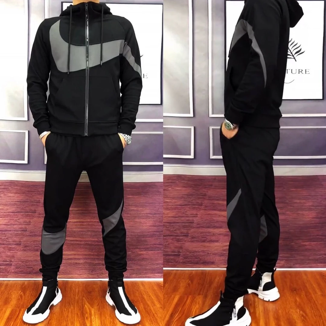 长裤时尚宽松夏季连帽开衫外套套装男春季新款青年休闲两件套