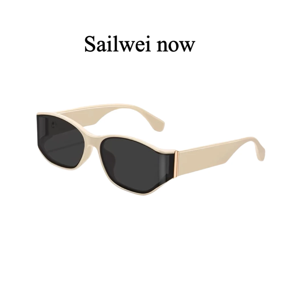 Sailwei 复古摩登小棕镜茶色窄框女款墨镜金属方圆脸显瘦太阳眼镜