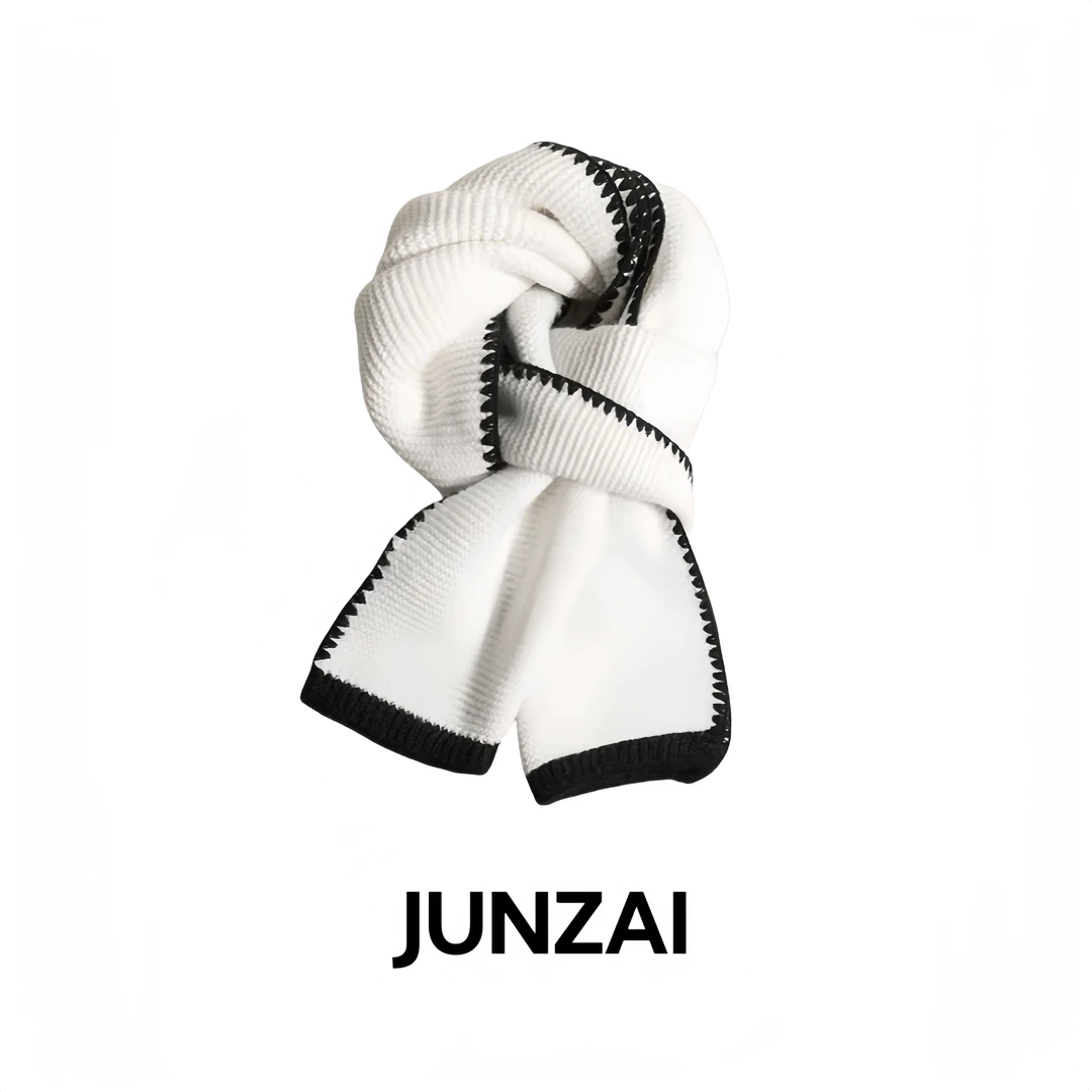 JUNZAI小香风纯色针织围巾女秋冬季新款锁边保暖防寒软糯围脖百搭