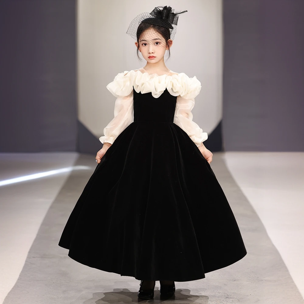 女童钢琴礼服裙生日公主裙钢琴演奏主持人高端十岁生日礼服晚礼服