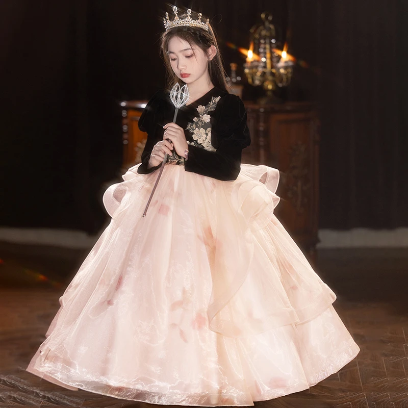 女童公主礼服生日钢琴演奏女童礼服小孩公主中国风晚礼服公主裙