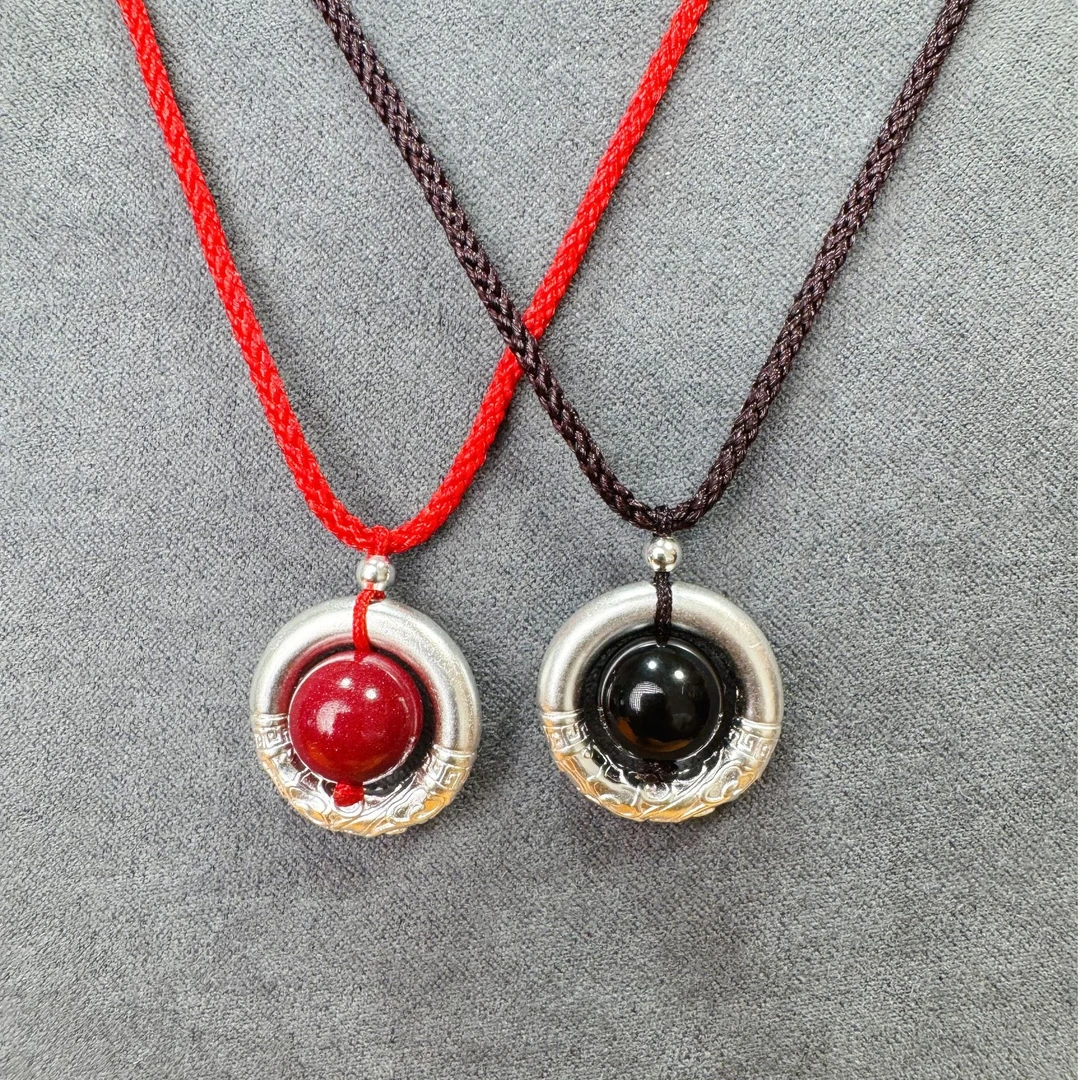 【普陀山】足银天然朱砂相思红豆原矿砂辰砂祥云吊坠赠【锦囊】