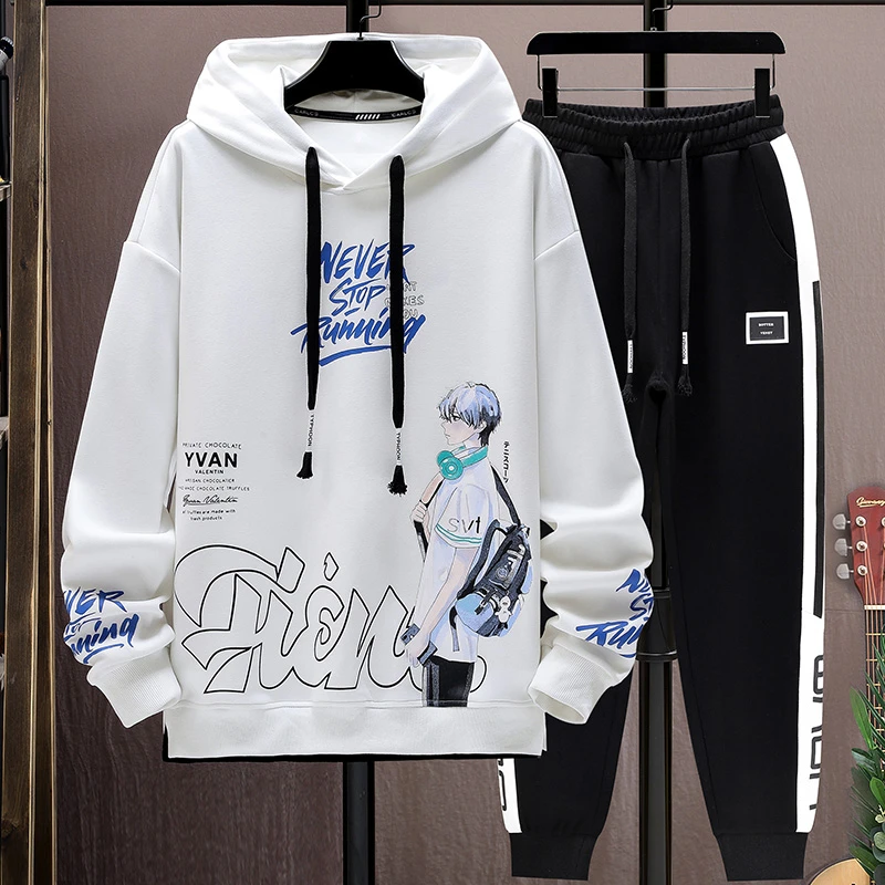 【加绒和不加绒两款可选】2023秋冬青少年学生休闲连帽卫衣男孩套装