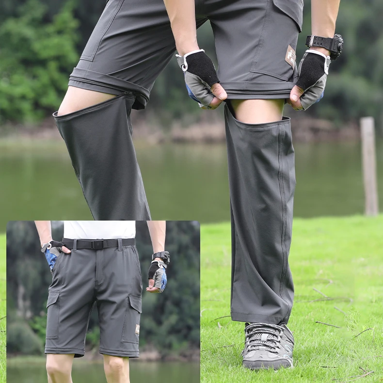 新款夏季弹力透气工装裤男薄款速干裤休闲运动可脱卸长裤多袋大码