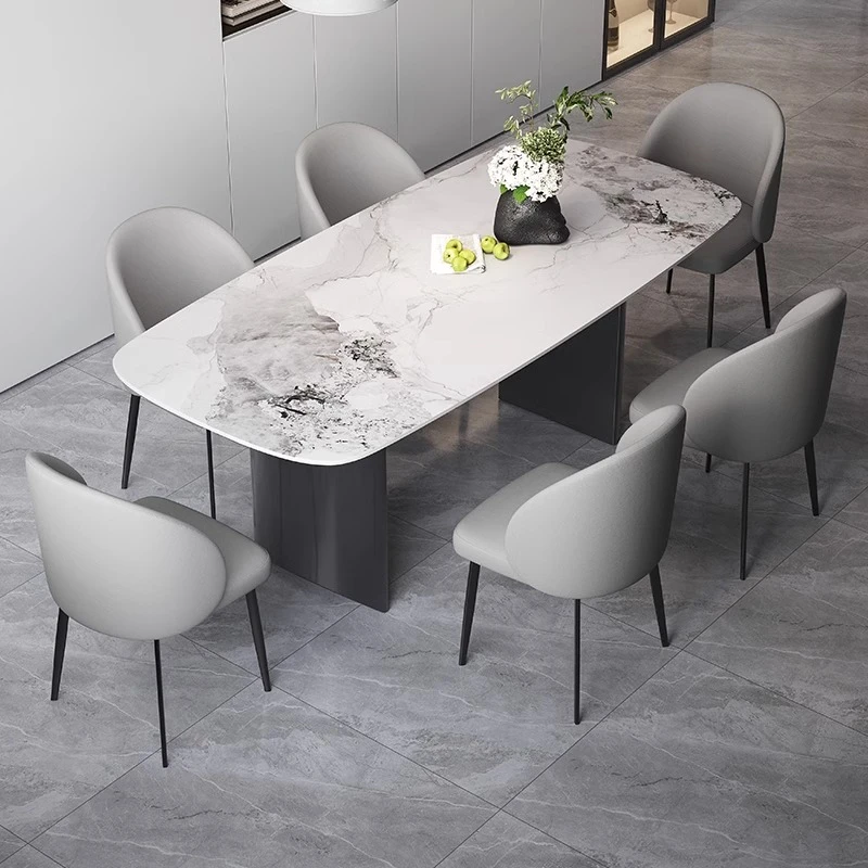 全托底板岩板餐桌意式悬浮现代简约马肚形长方形家用小户型餐桌