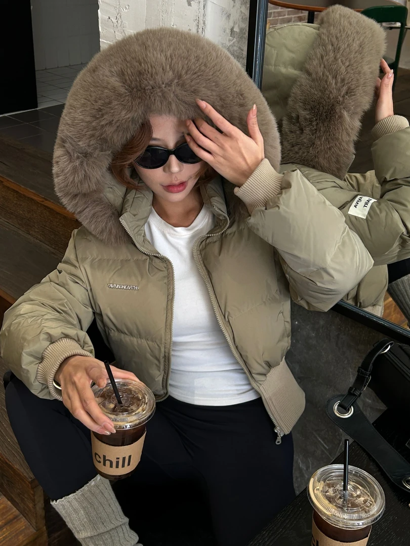 欧美大毛领连帽面包服收腰显瘦加厚保暖短款棉服外套女冬季款棉衣