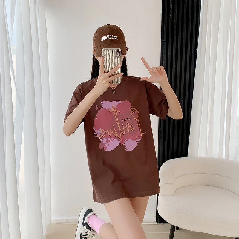 【1225#】春夏宽松圆领休闲百搭情侣纯棉大版女款短袖T恤
