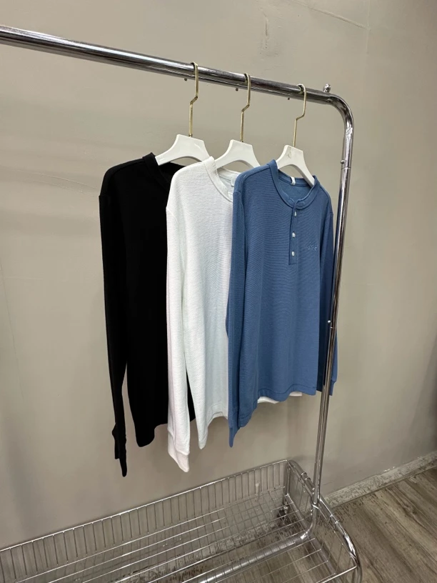 【612#】男女同款扣子款打底秋季男士华夫格扣子款打底长袖