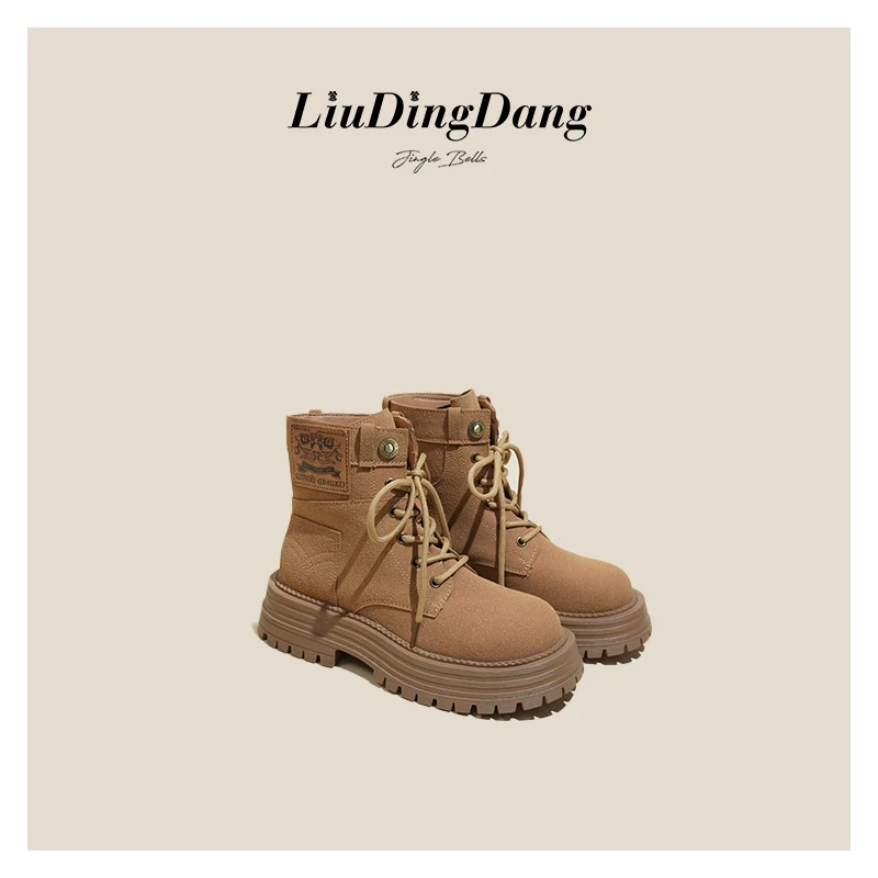 【刘叮咚女鞋】百搭厚底马丁靴女2025春季新款复古棕色英伦风短靴女