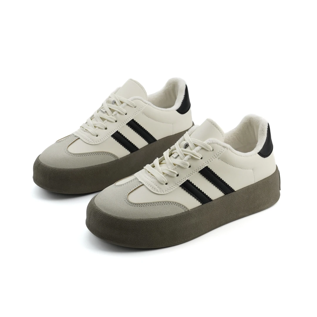 秋冬加绒厚底经典德训鞋女2024新款百搭松糕阿甘鞋