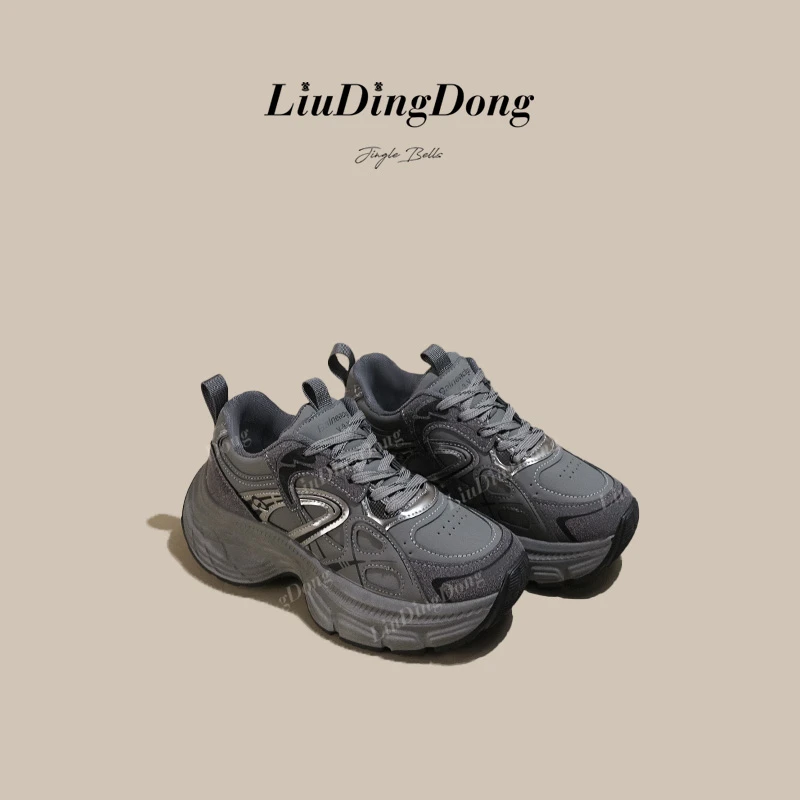 【刘叮咚女鞋】增高老爹鞋女款加绒2025新款百搭小个子厚底运动鞋