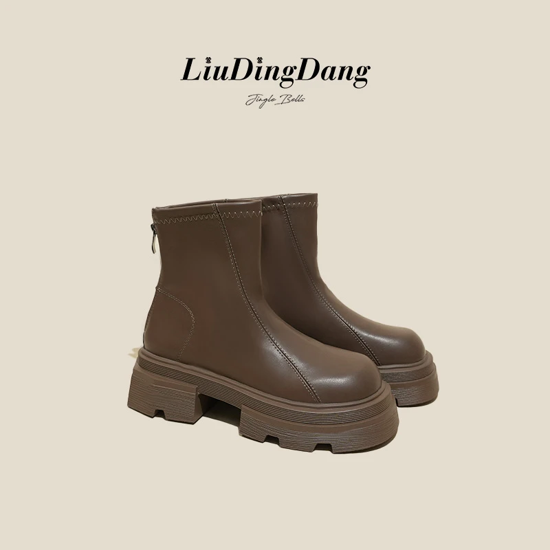 【刘叮咚女鞋】厚底马丁靴女靴子2025年新款春秋季复古法式韩系短靴