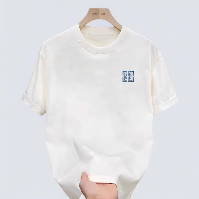 夏季新款男士纯棉圆领短袖T恤宽松吸湿透气时尚潮流薄款印花半袖