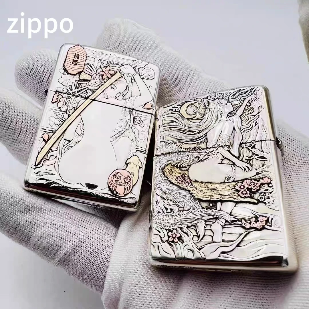 ZIPPO/之宝打火机纯银盔甲九尾望月艺伎浴刃送礼物煤油XBL-DYJ1