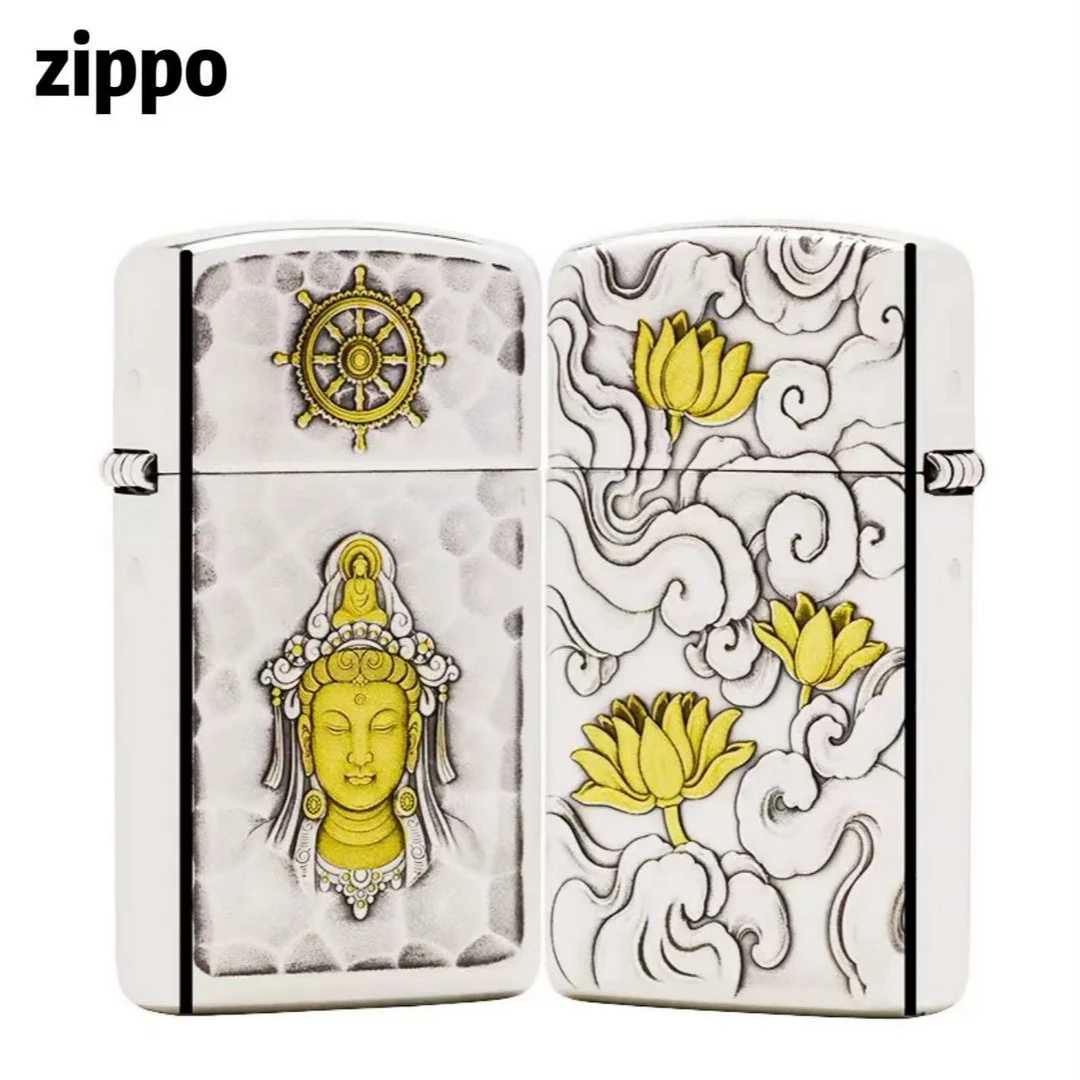 ZIPPO/之宝打火机正版镀银鎏金观心步步生莲盔甲立体煤油XBL-DYJ1