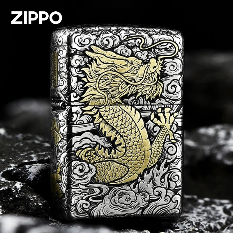 ZIPPO/之宝打火机正品错金银中国龙防风送男士打火机   XBL-DYJ1