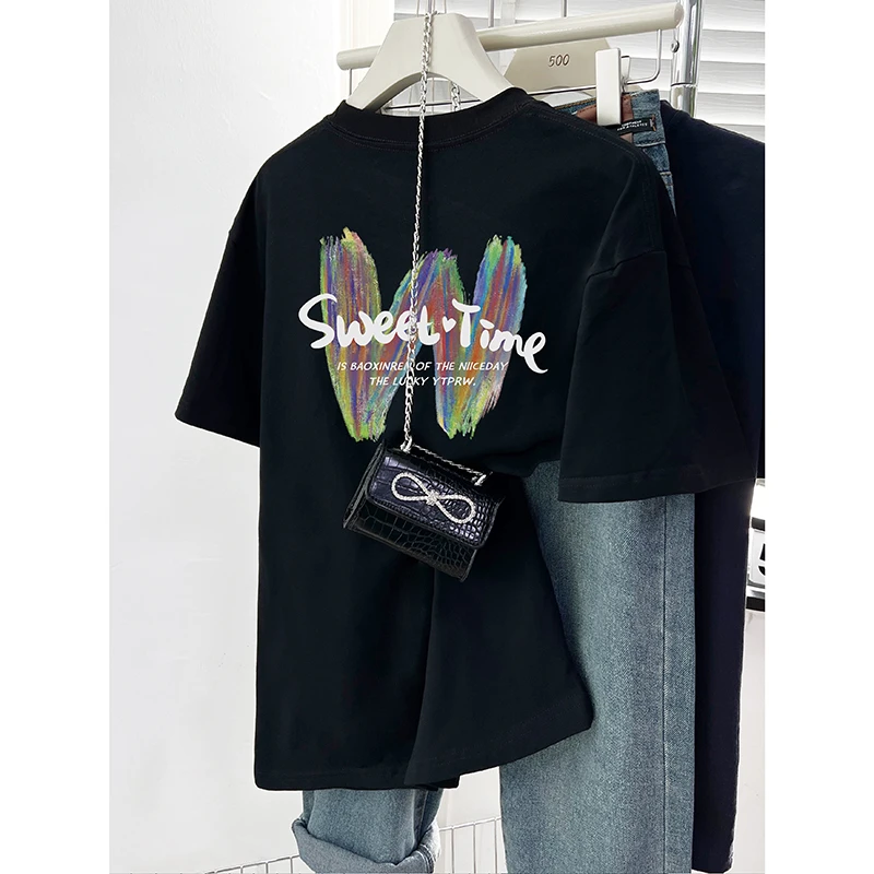 潮流字母印花纯棉大码短袖T恤女装夏季新款宽松休闲半袖体恤上衣