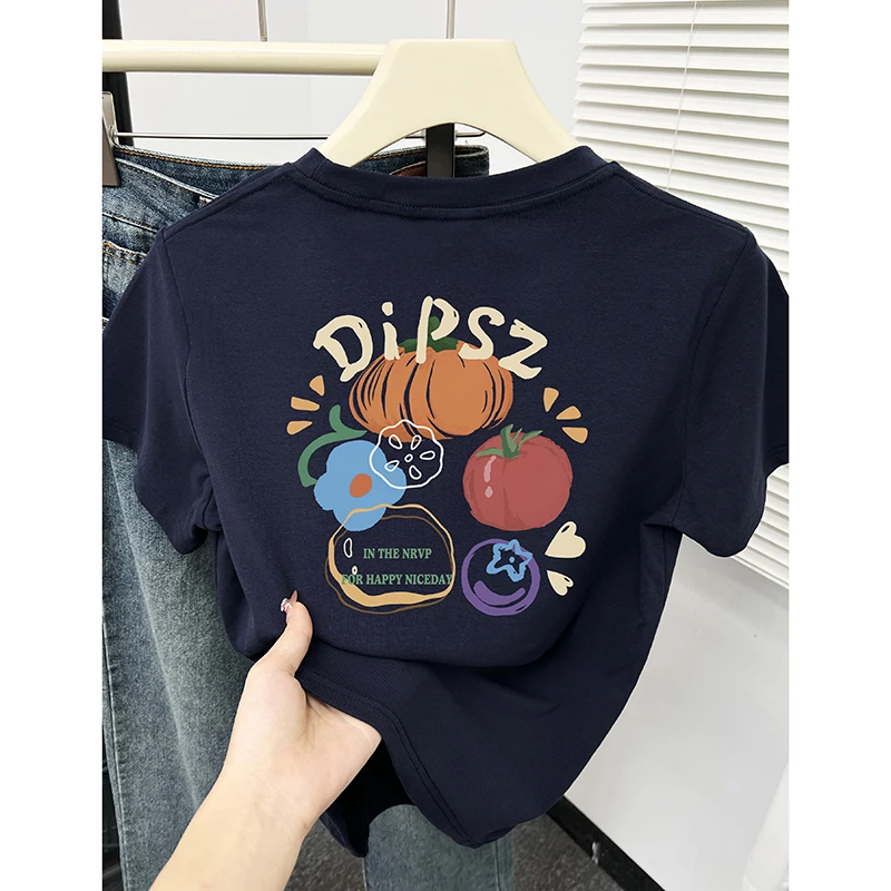 夏季新款正肩短袖T恤女韩系ins设计感时尚洋气衣服女大码圆领上衣