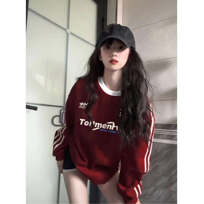 美式复古三条杠加绒加厚卫衣外套女款爆款2025新款秋冬季无帽上衣