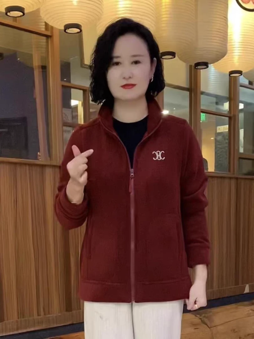 中老年妈妈装秋冬加绒加厚保暖时尚洋气休闲外套