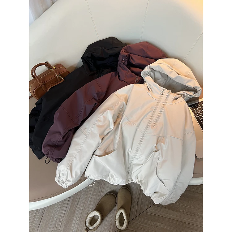 【北欧港湾】秋冬新款冲锋衣2024定制双拉链连帽时尚保暖韩版外套女