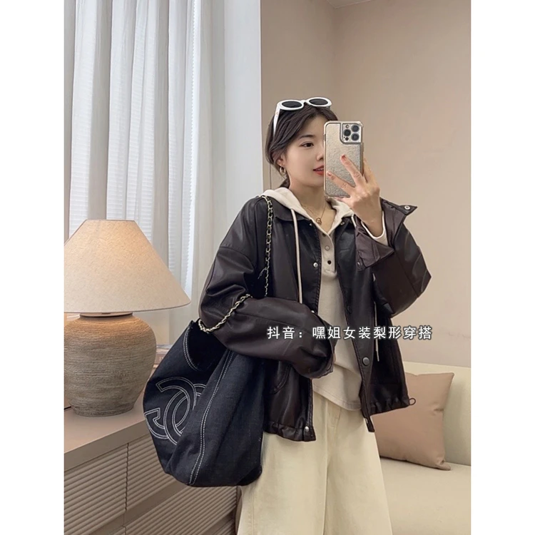 【主理人】高级感翻领皮衣外套按扣高端秋季新款气质百搭宽松休闲女