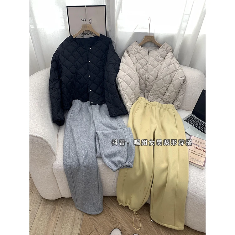 【两穿裤】宽松显瘦加绒加厚直筒裤女冬季新款松紧腰裤脚抽绳卫裤