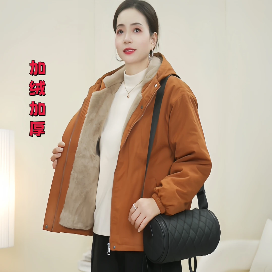 新款冬季休闲百搭加绒加厚棉服外套宽松保暖防风连帽棉衣女315