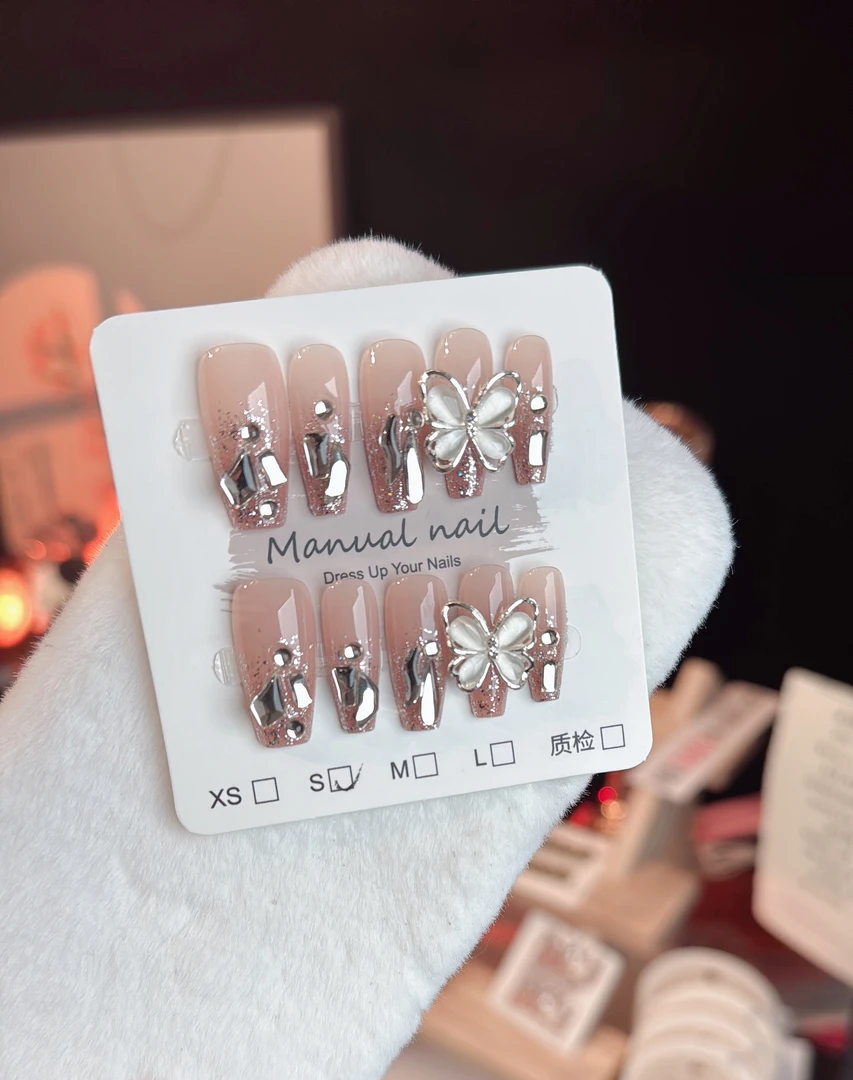 【玉蝴蝶】Qixi轻奢纯手工穿戴美甲-10片装
