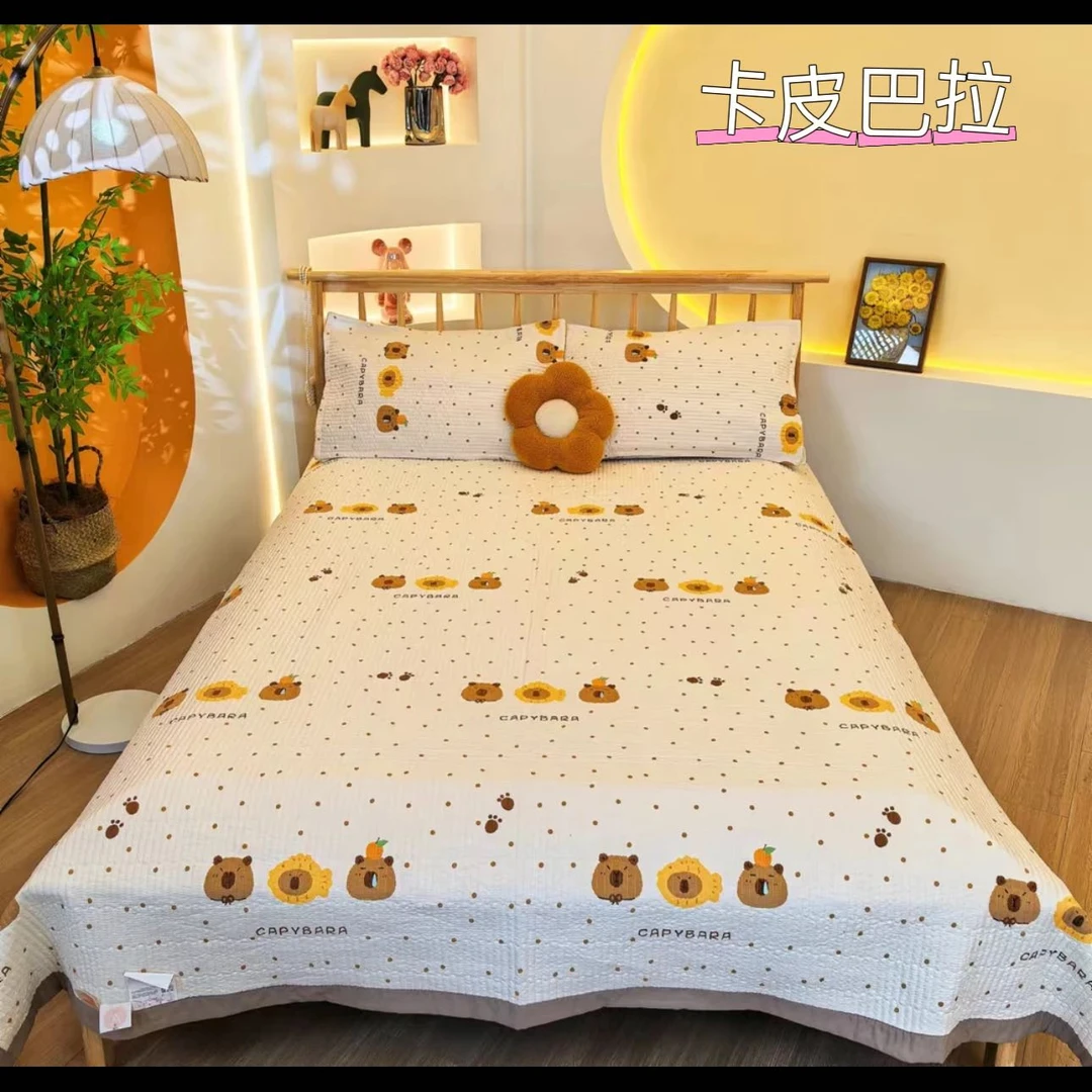 【鸭梨专享棉花糖床盖】双人床盖四季款印花夹棉绗缝