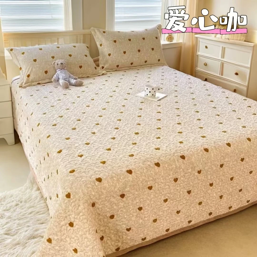 【达人专享】新款花色双人牛奶绒床盖绗缝加厚.
