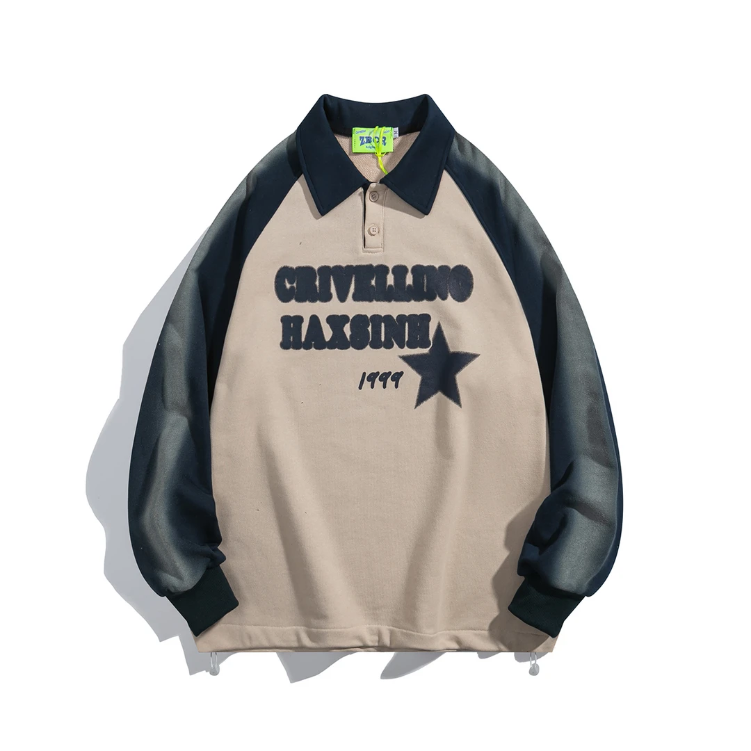 美式街头字母刺绣格子棒球服国潮牌嘻哈宽松男女情侣卫衣9722