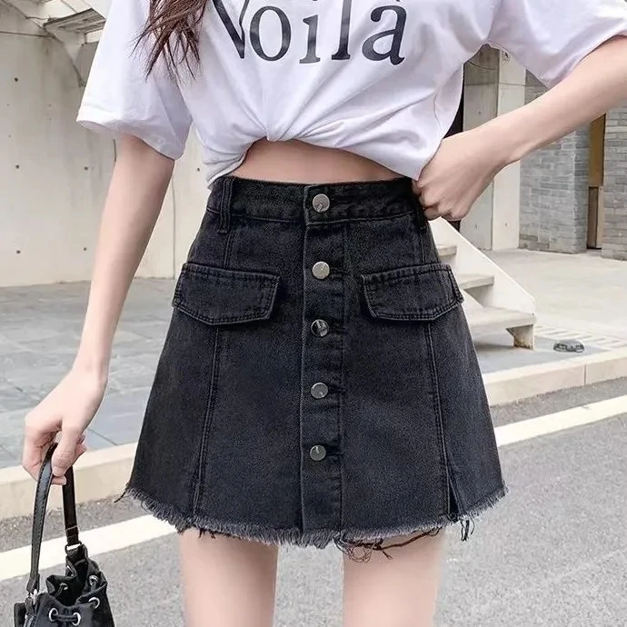 防走光a字高腰宽松牛仔短裤裙女2023夏季新款学生显瘦毛边阔腿裤