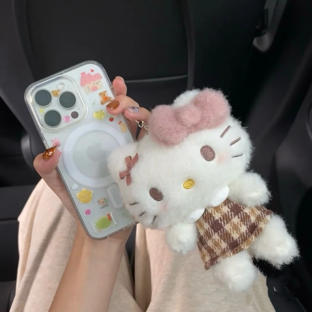 Kitty格纹挂件摩卡格子裙美拉德色系凯特猫书包挂饰毛绒礼物kt