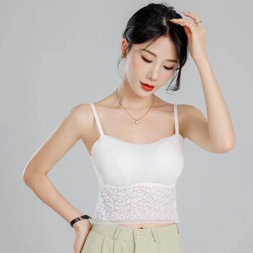 3016无痕聚拢带胸垫免穿文胸女吊带背心运动抹胸短款内衣