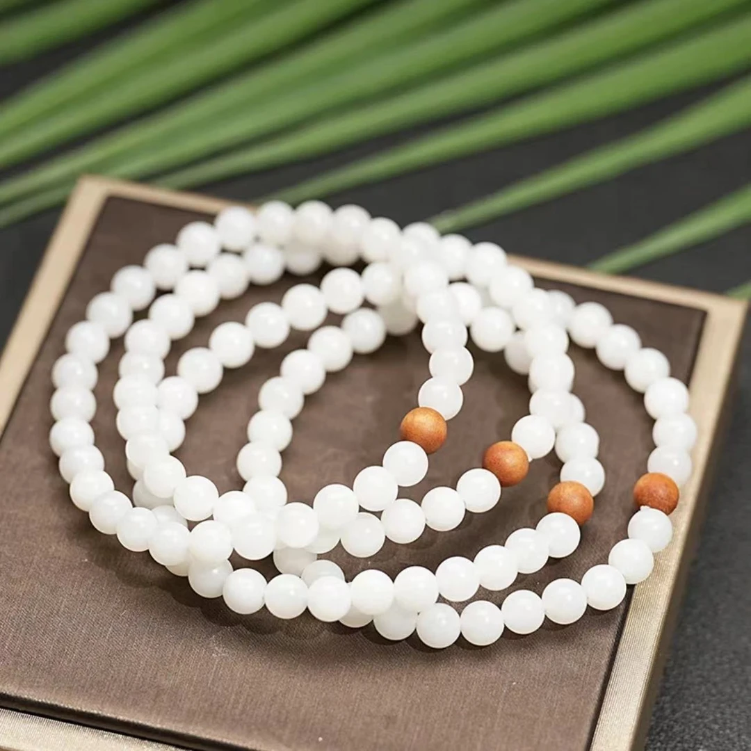 新疆和田玉- 且末白玉 高白卡5-6mm手串多样性发一条