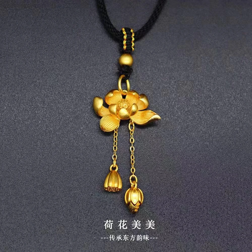 铜合金吊坠 【铜合金】莲花流苏+黑绳