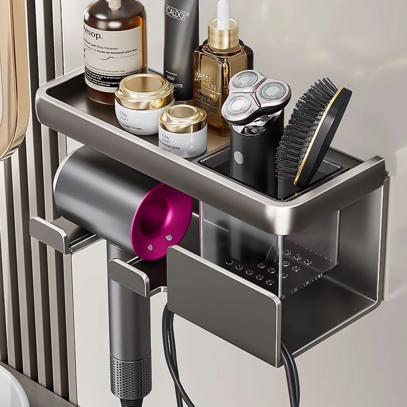 免打孔电吹风机放置架浴室风筒牙刷收纳架壁挂式卫生间置物架轻奢