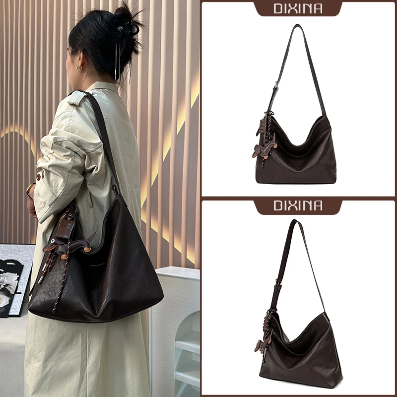 迪昔娜2025新款时尚休闲纯色百搭女士单肩腋下大托特包简约手提包